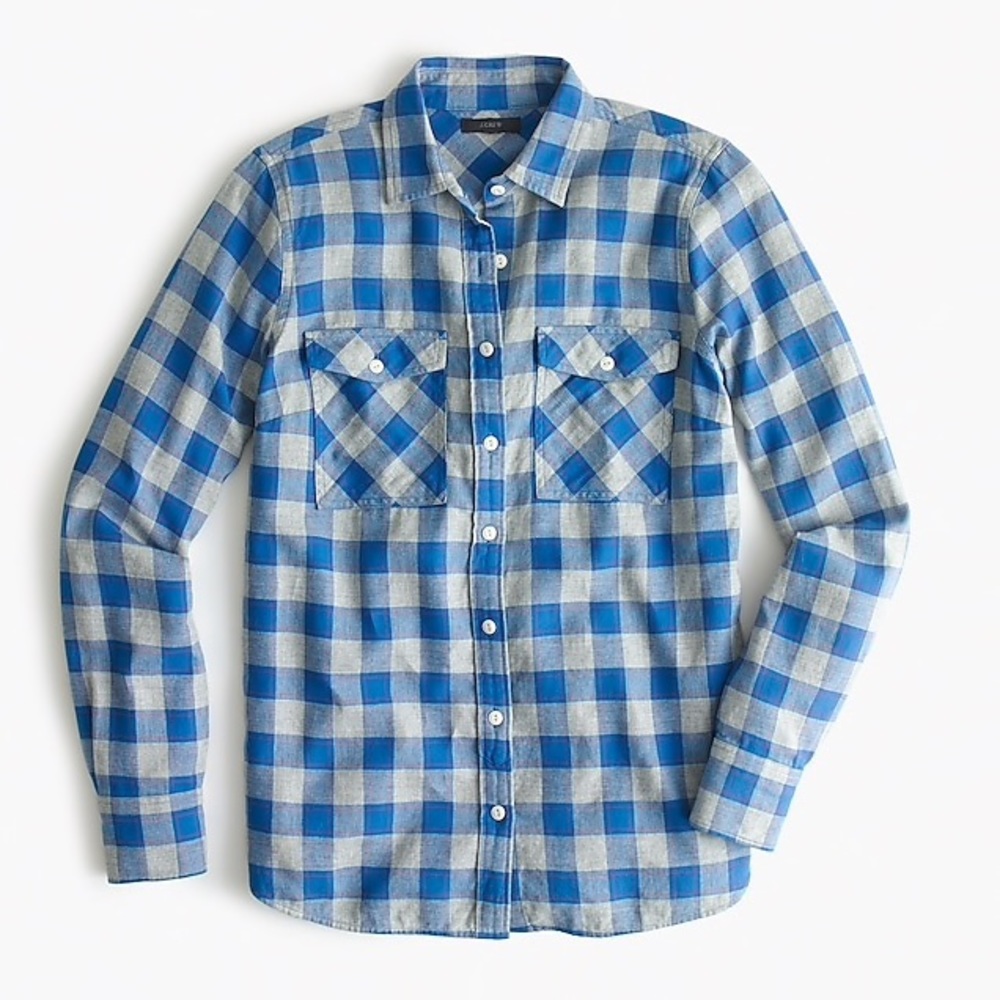 NWOT J. Crew Boyfriend Flannel In Cerulean Plaid